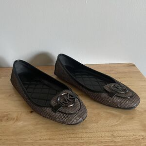 Michael Kors Lillie Moc Glitter Chain Mesh Flats Black Bronze Size 8.5M